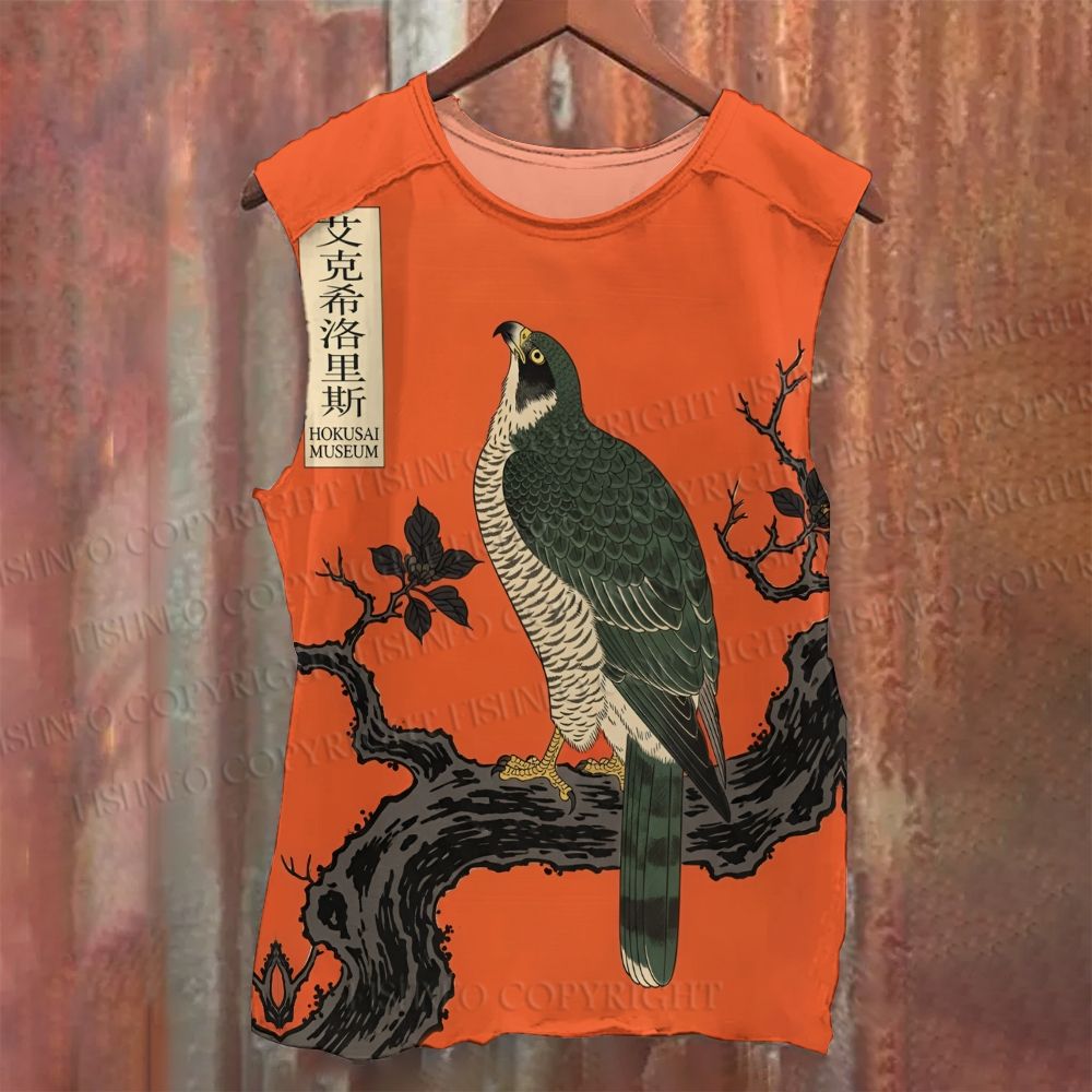 Unisex Casual Japanese Ukiyo-e Bird Printed Tank Top