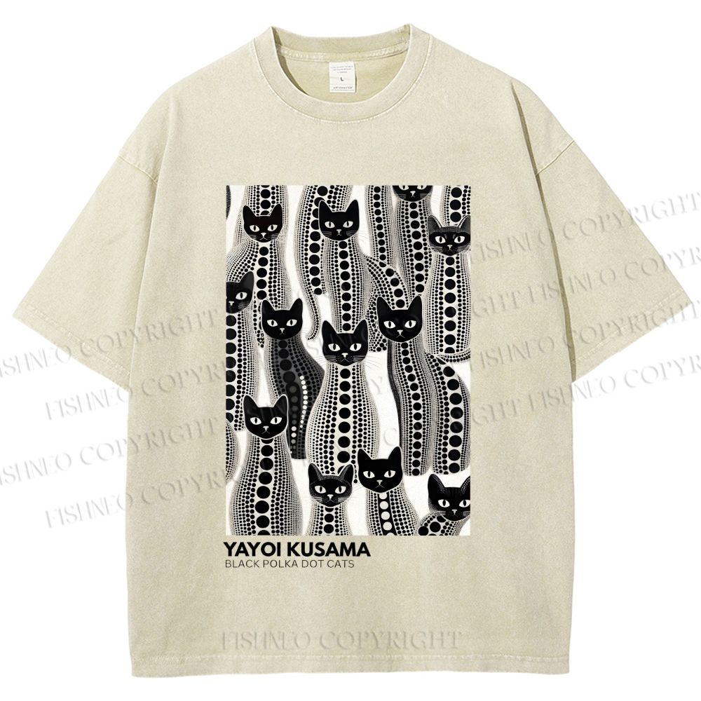 Unisex Yayoi Kusama Polka Dot Cat Printed Washed Tee