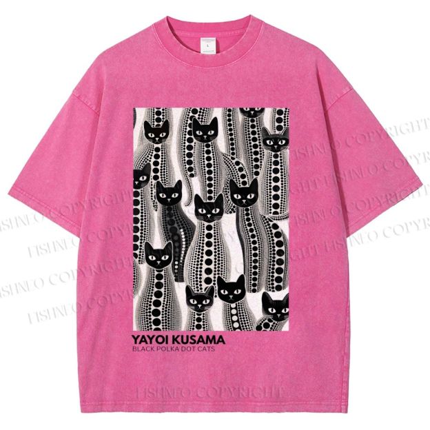 Unisex Yayoi Kusama Polka Dot Cat Printed Washed Tee