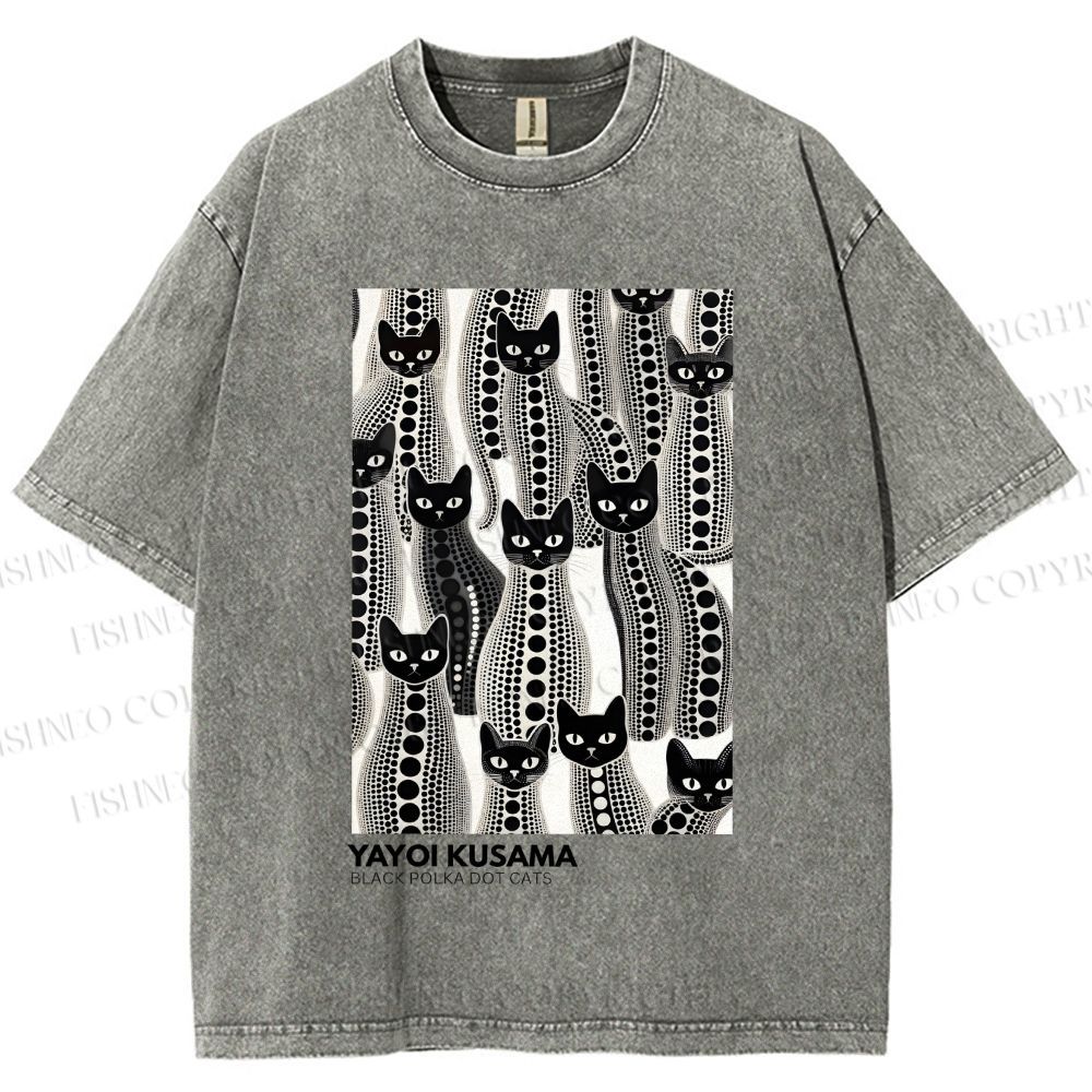 Unisex Yayoi Kusama Polka Dot Cat Printed Washed Tee