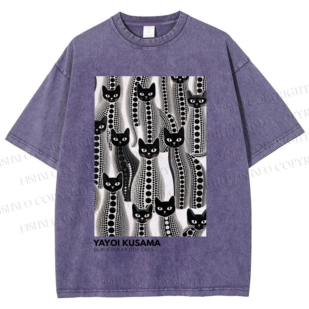 Unisex Yayoi Kusama Polka Dot Cat Printed Washed Tee