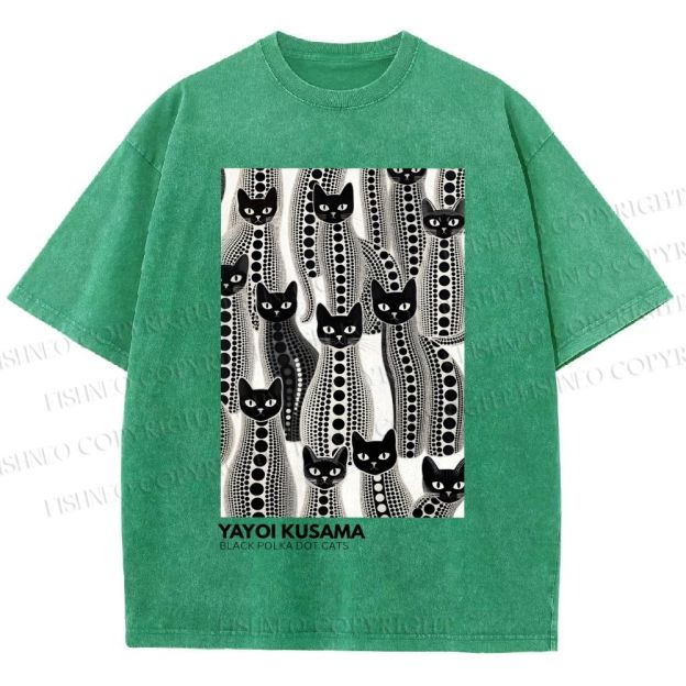 Unisex Yayoi Kusama Polka Dot Cat Printed Washed Tee