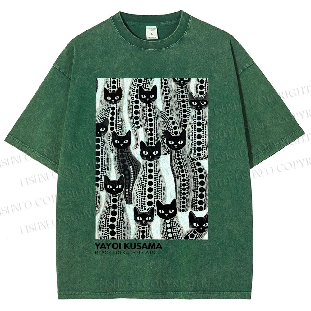 Unisex Yayoi Kusama Polka Dot Cat Printed Washed Tee