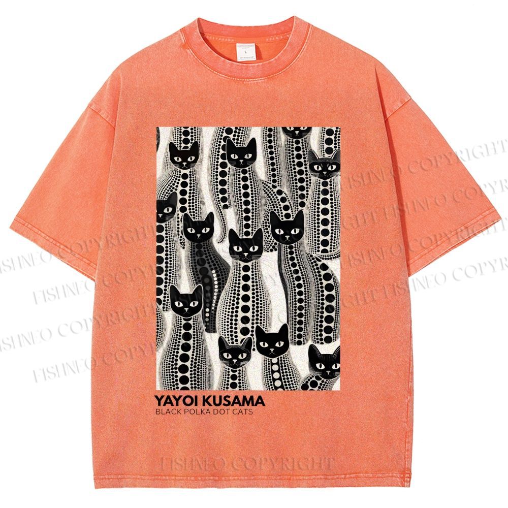 Unisex Yayoi Kusama Polka Dot Cat Printed Washed Tee