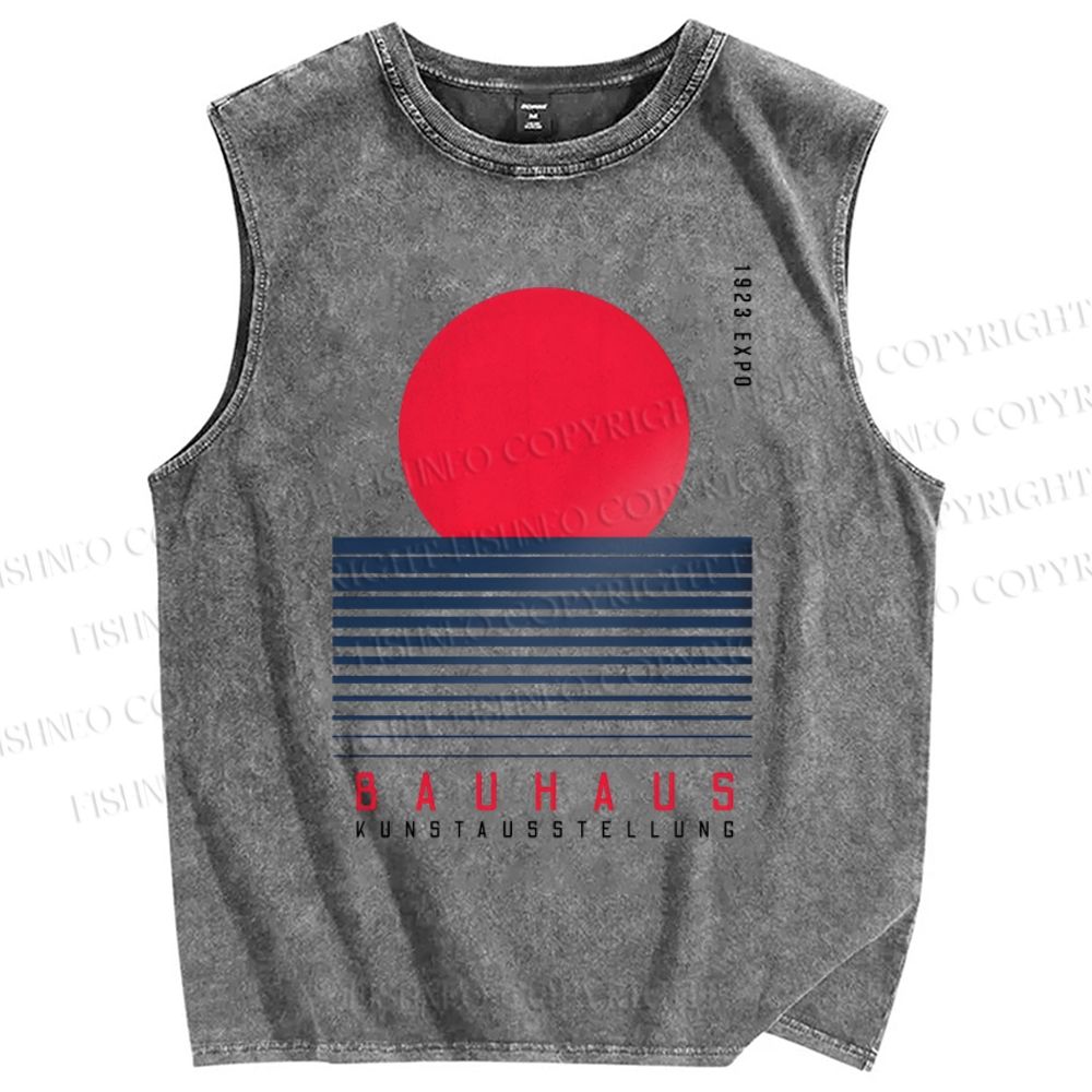 Unisex Bauhaus Wave Sunrise Printed Washed Tank Top