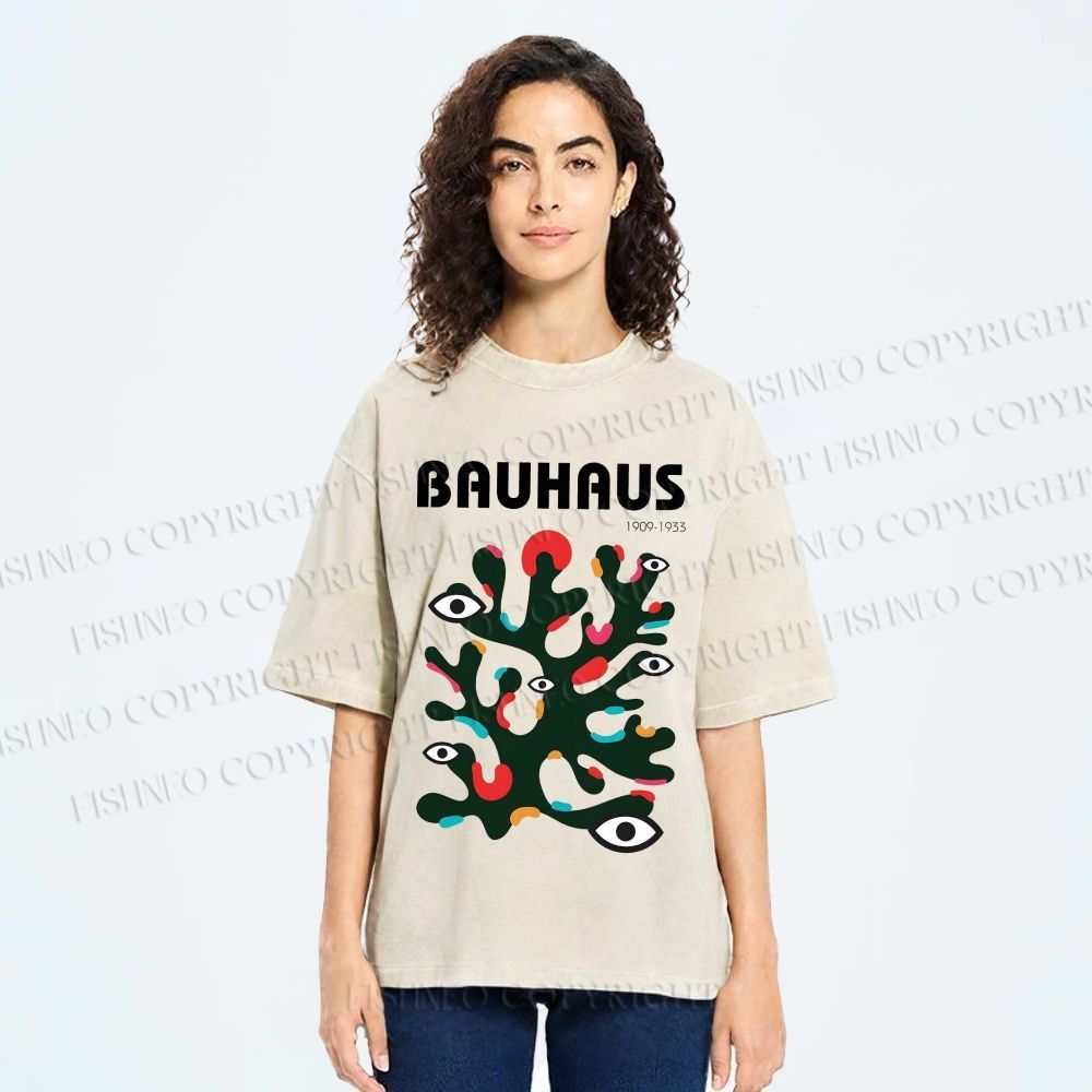 Unisex Bauhaus Art Eye Printed Washed Tee