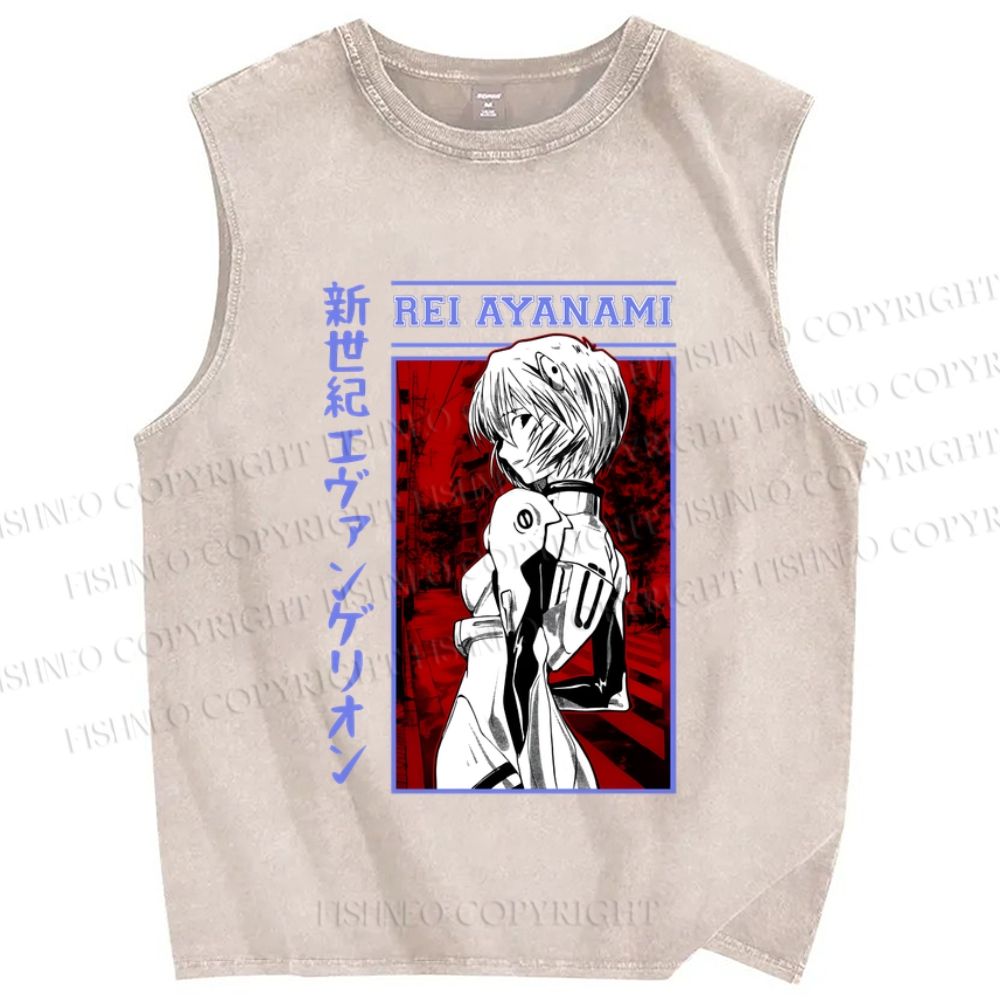 Unisex Neon Genesis Evangelion Rei Ayanami Printed Washed Tank Top