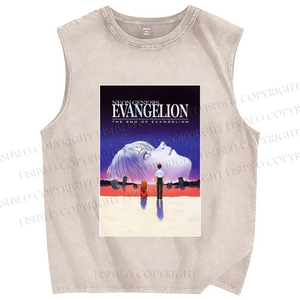 Unisex Neon Genesis Evangelion Printed Washed Tank Top