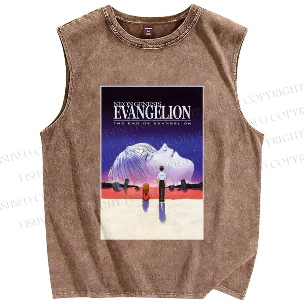 Unisex Neon Genesis Evangelion Printed Washed Tank Top