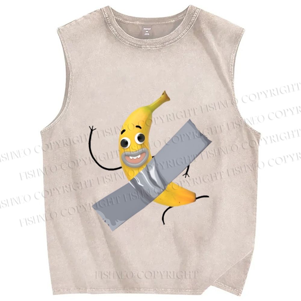 Unisex Comedian Banana Printed Washed Tank Top