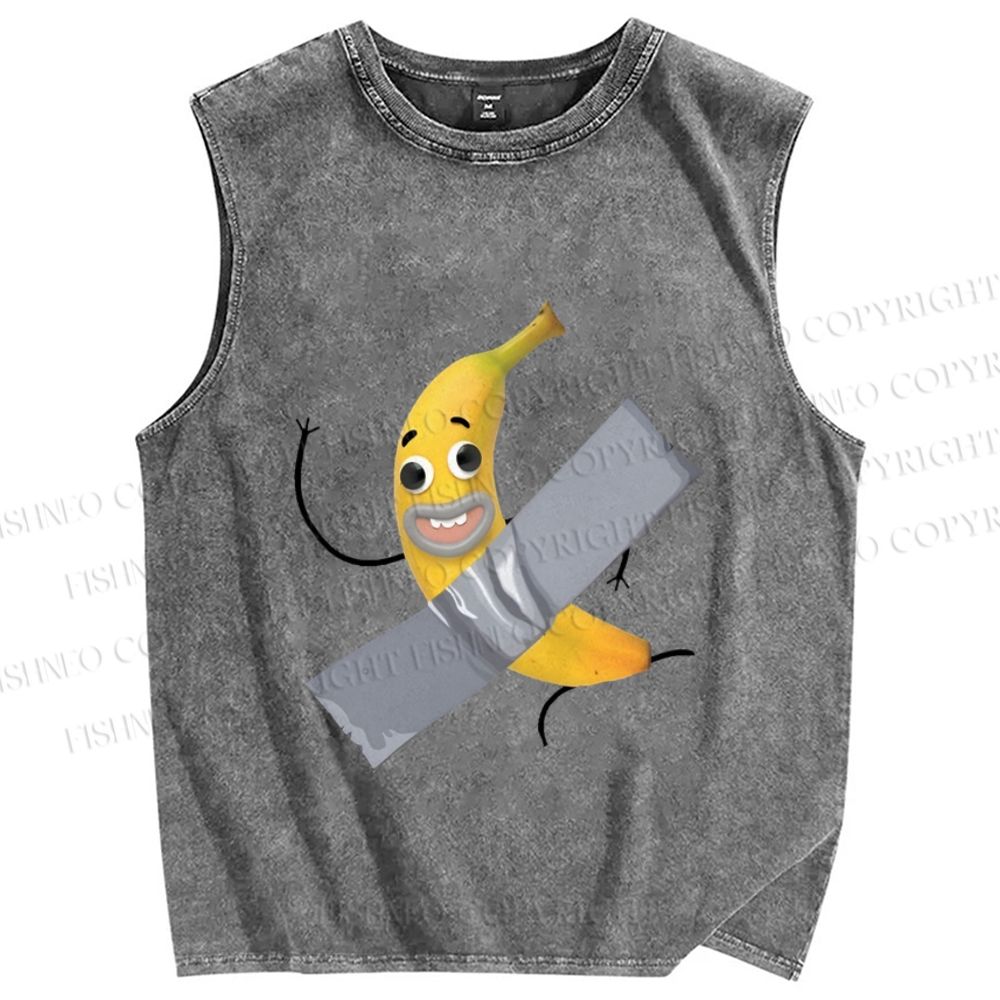 Unisex Comedian Banana Printed Washed Tank Top