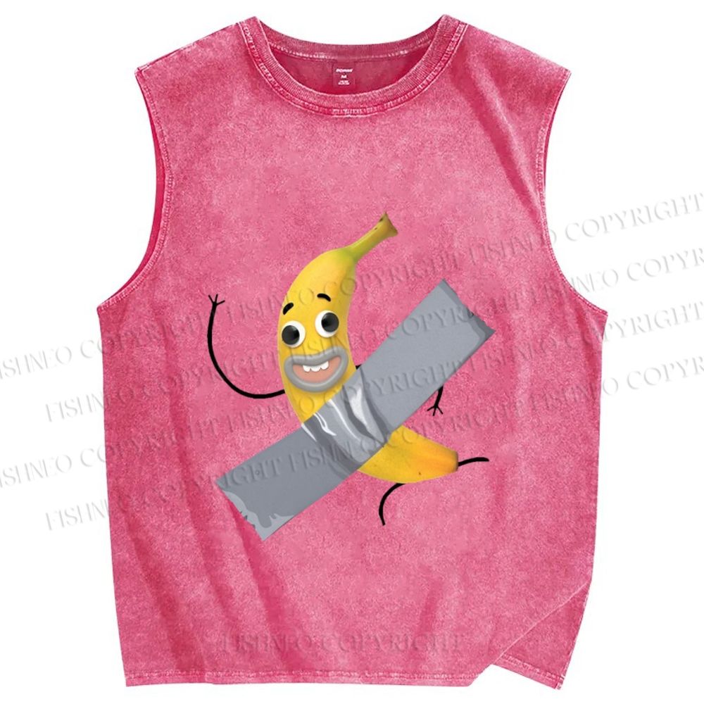 Unisex Comedian Banana Printed Washed Tank Top