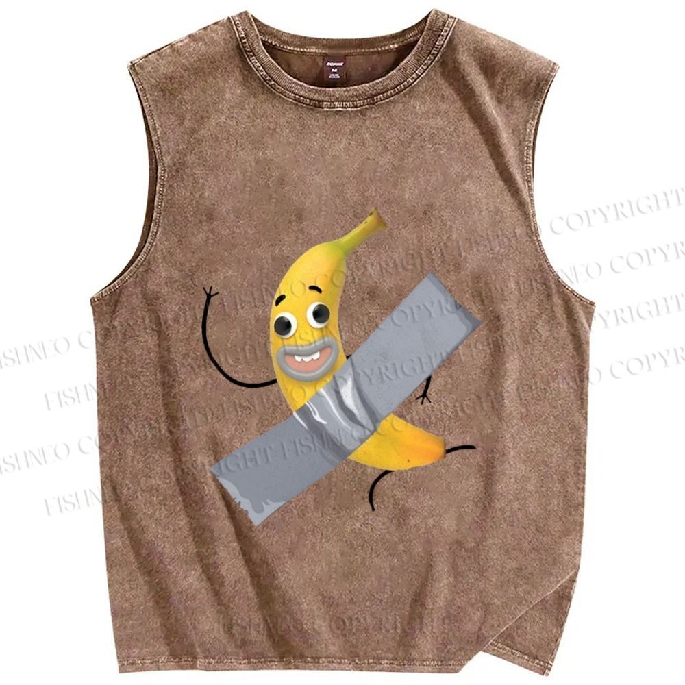 Unisex Comedian Banana Printed Washed Tank Top