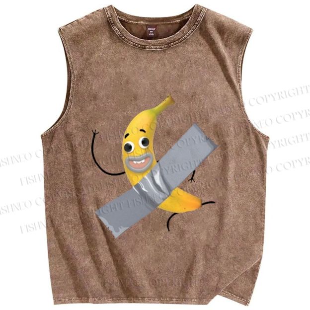 Unisex Comedian Banana Printed Washed Tank Top