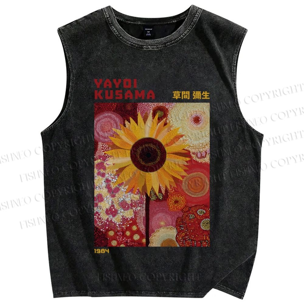 Unisex Yayoi Kusama Sunflower Printed Washed Tank Top