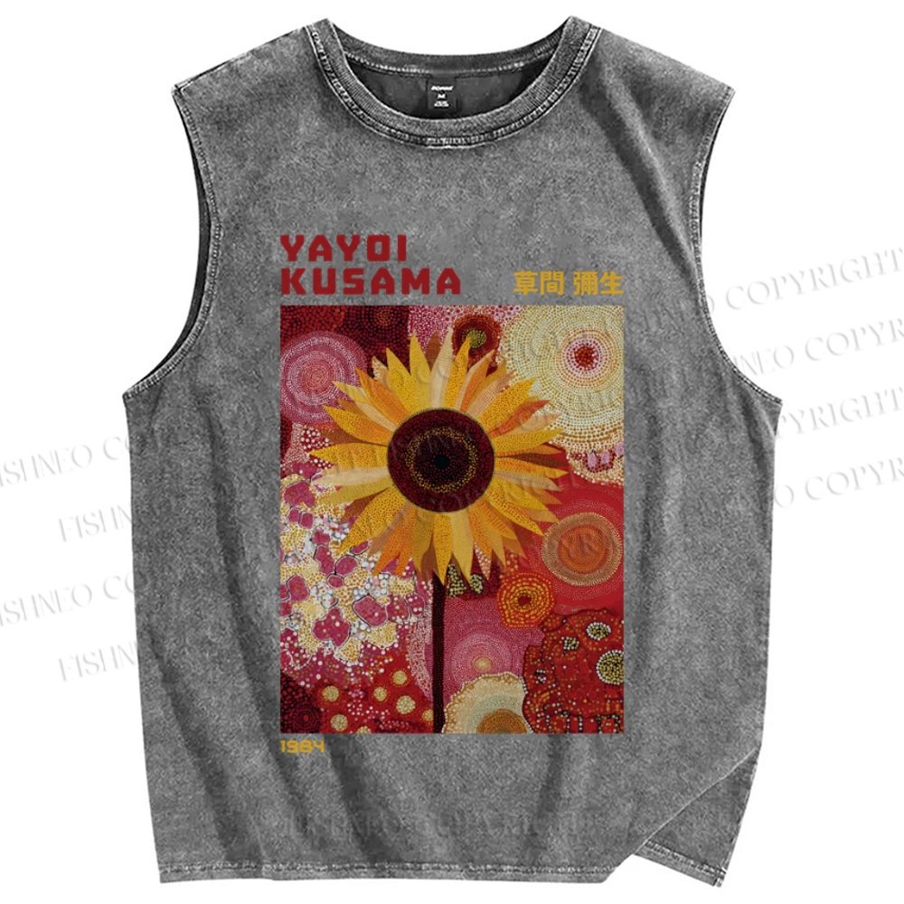 Unisex Yayoi Kusama Sunflower Printed Washed Tank Top