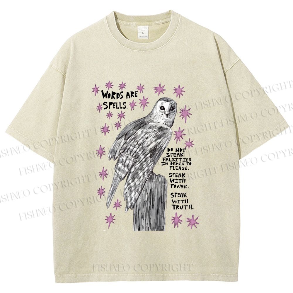 Unisex Owl Words Are Spells Printed Washed Tee