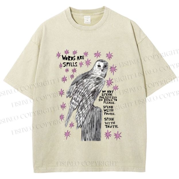 Unisex Owl Words Are Spells Printed Washed Tee