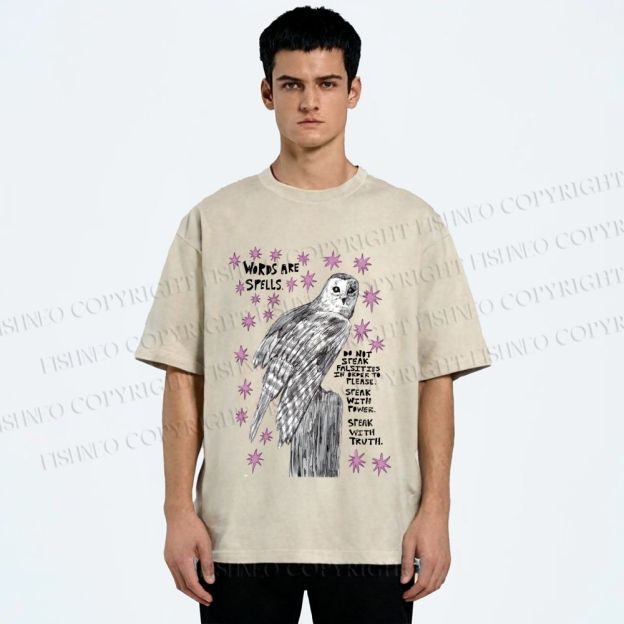 Unisex Owl Words Are Spells Printed Washed Tee
