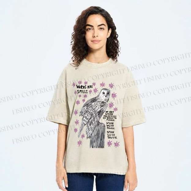 Unisex Owl Words Are Spells Printed Washed Tee