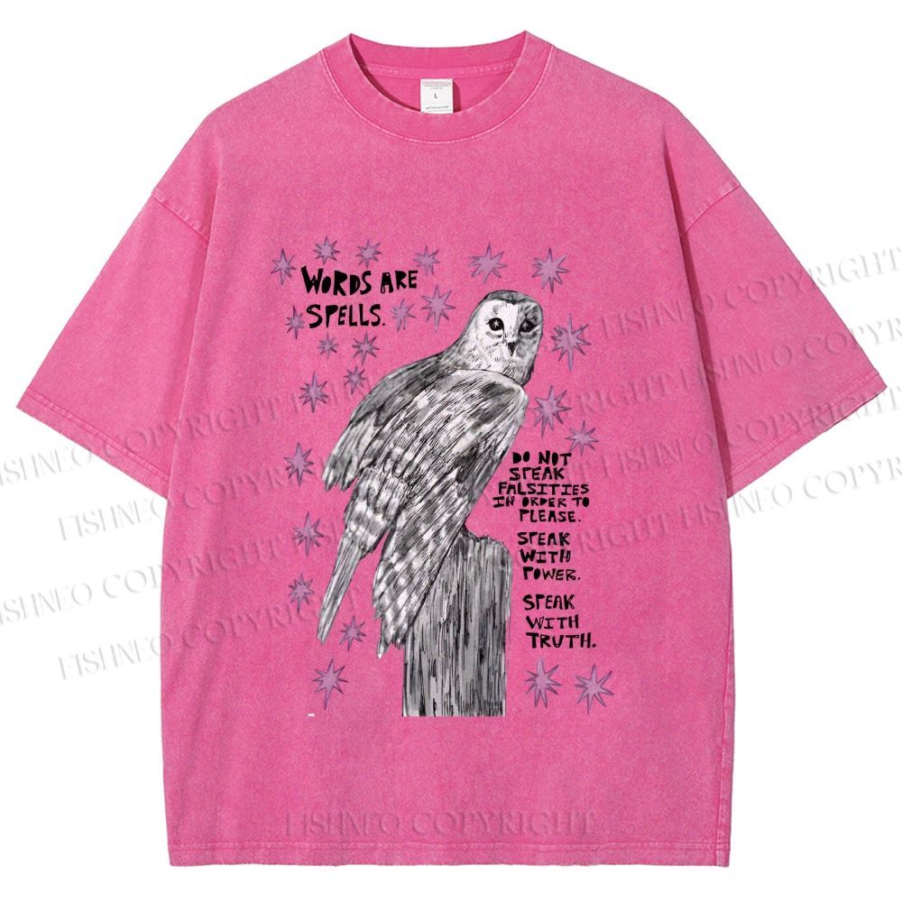 Unisex Owl Words Are Spells Printed Washed Tee