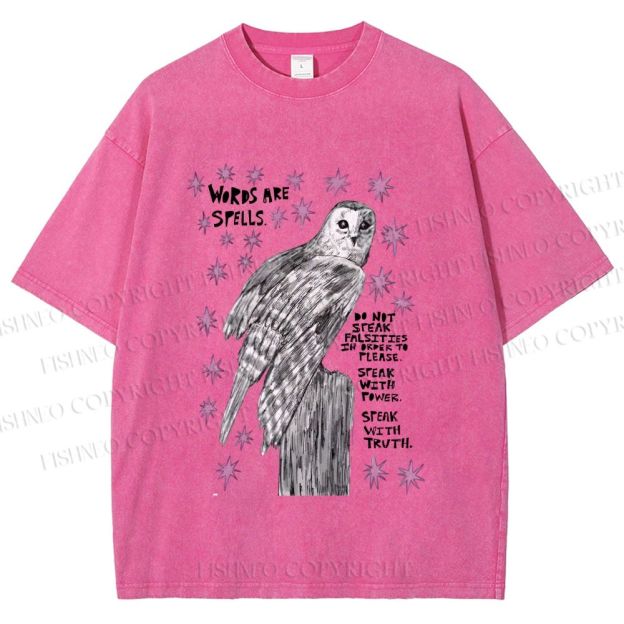 Unisex Owl Words Are Spells Printed Washed Tee