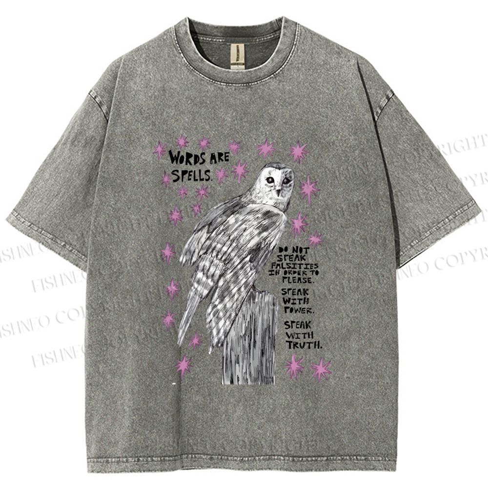 Unisex Owl Words Are Spells Printed Washed Tee
