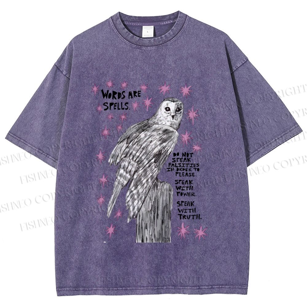 Unisex Owl Words Are Spells Printed Washed Tee