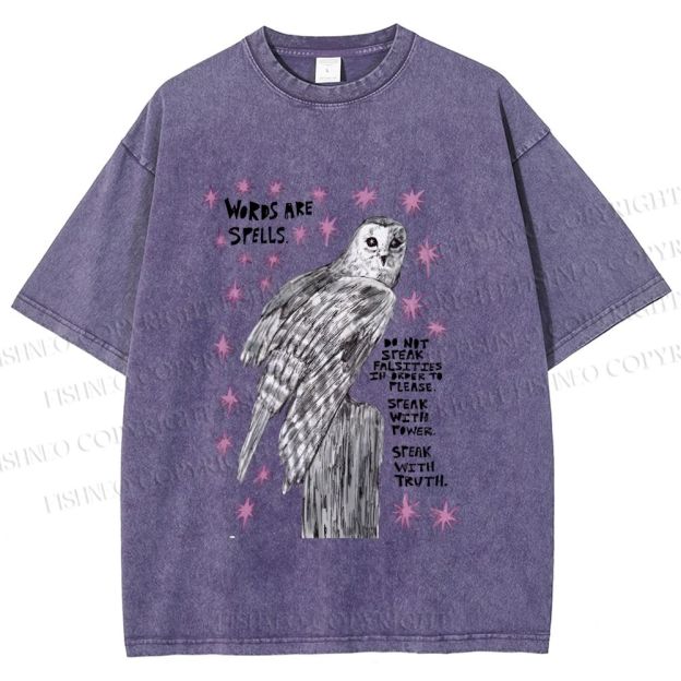 Unisex Owl Words Are Spells Printed Washed Tee