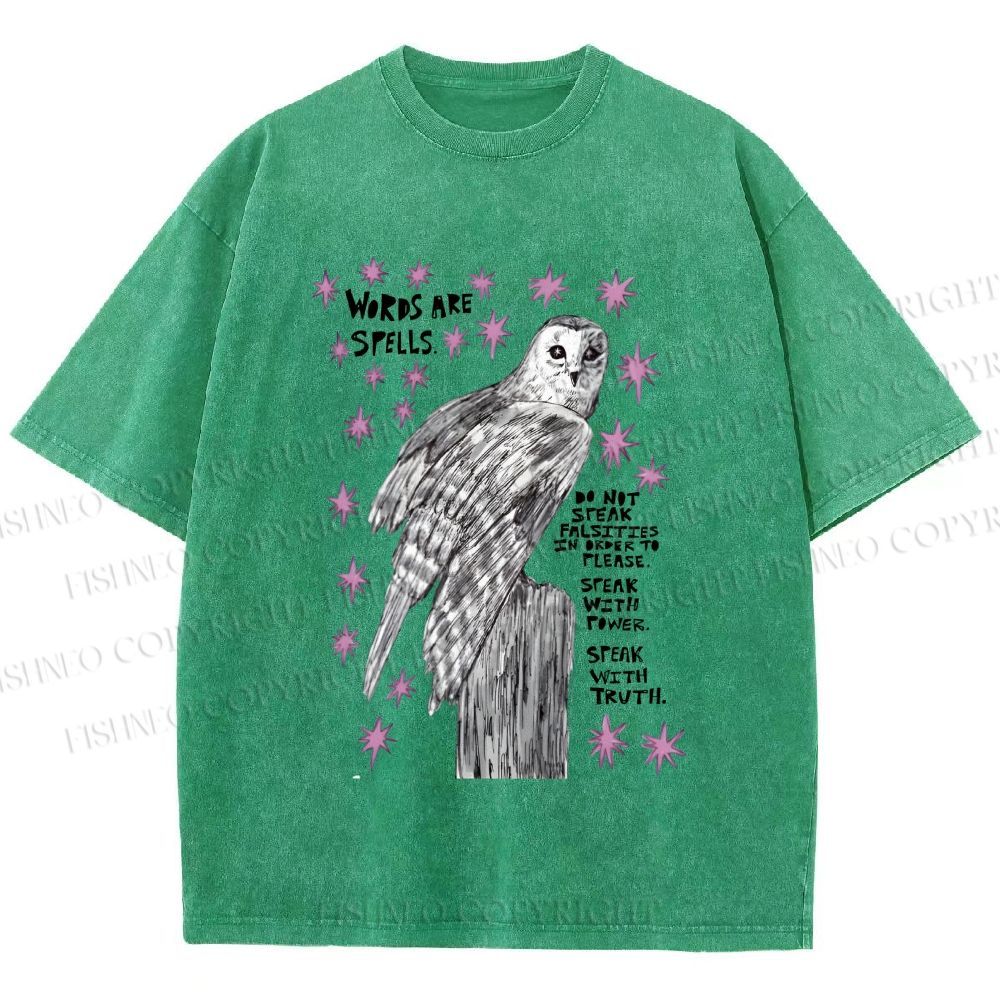 Unisex Owl Words Are Spells Printed Washed Tee