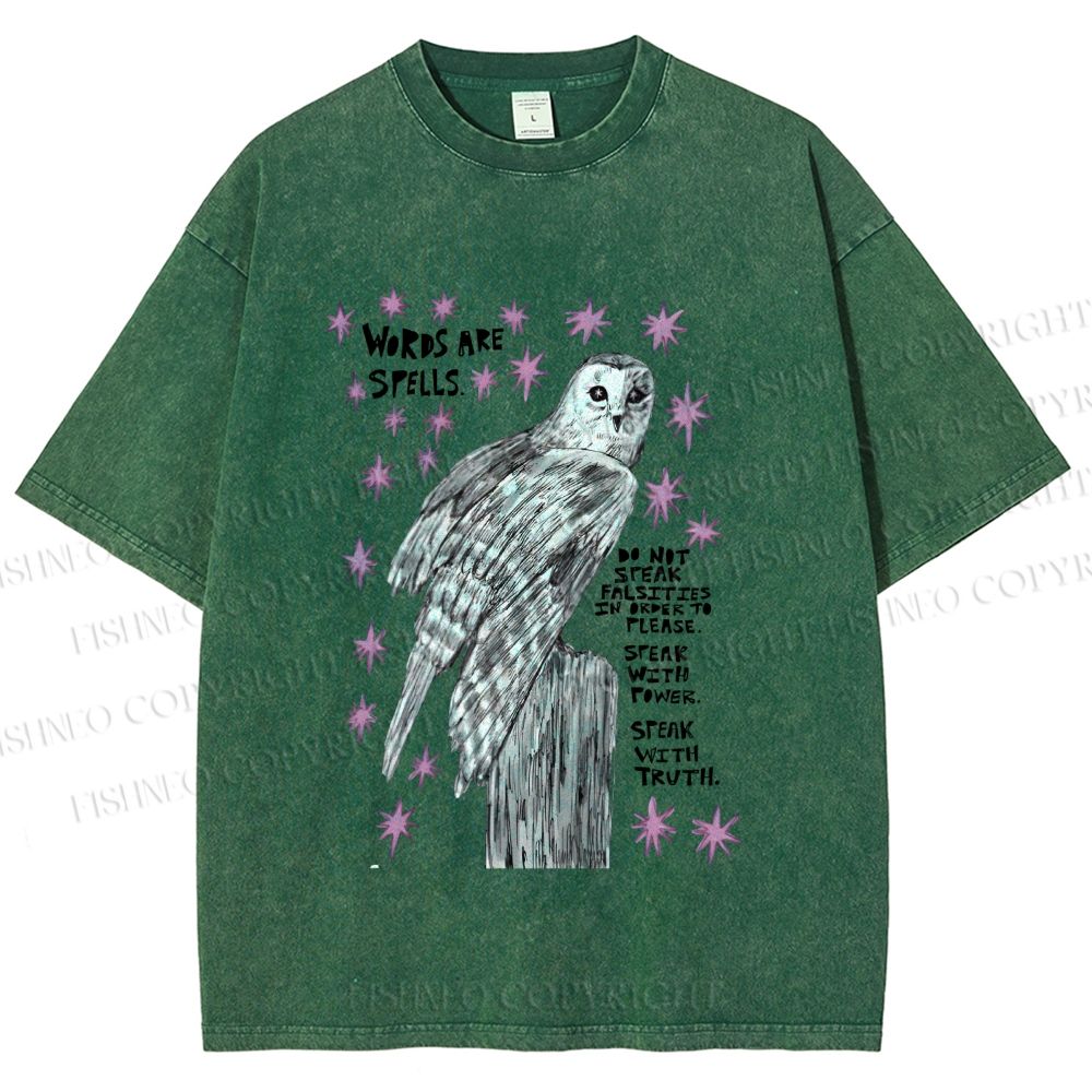 Unisex Owl Words Are Spells Printed Washed Tee