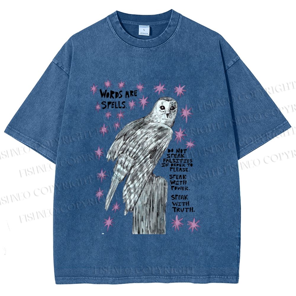Unisex Owl Words Are Spells Printed Washed Tee