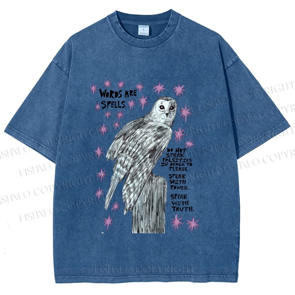 Unisex Owl Words Are Spells Printed Washed Tee