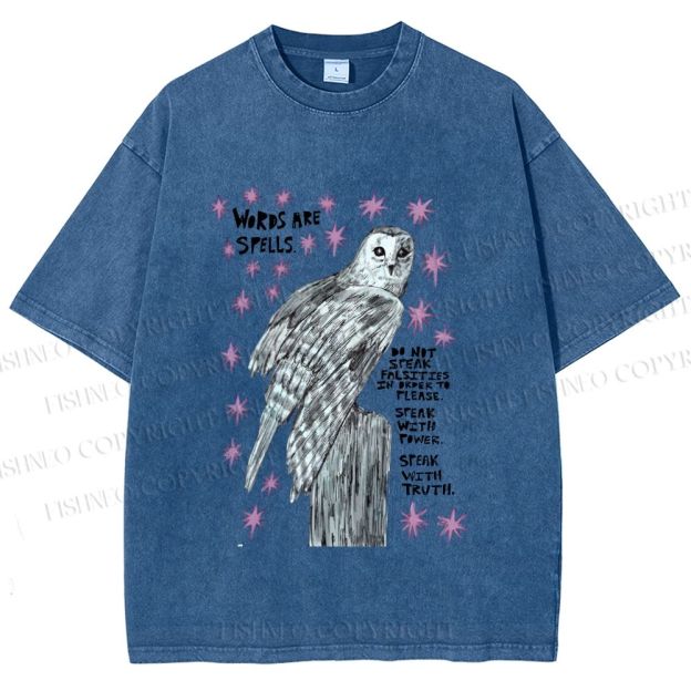 Unisex Owl Words Are Spells Printed Washed Tee