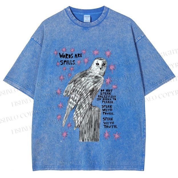 Unisex Owl Words Are Spells Printed Washed Tee