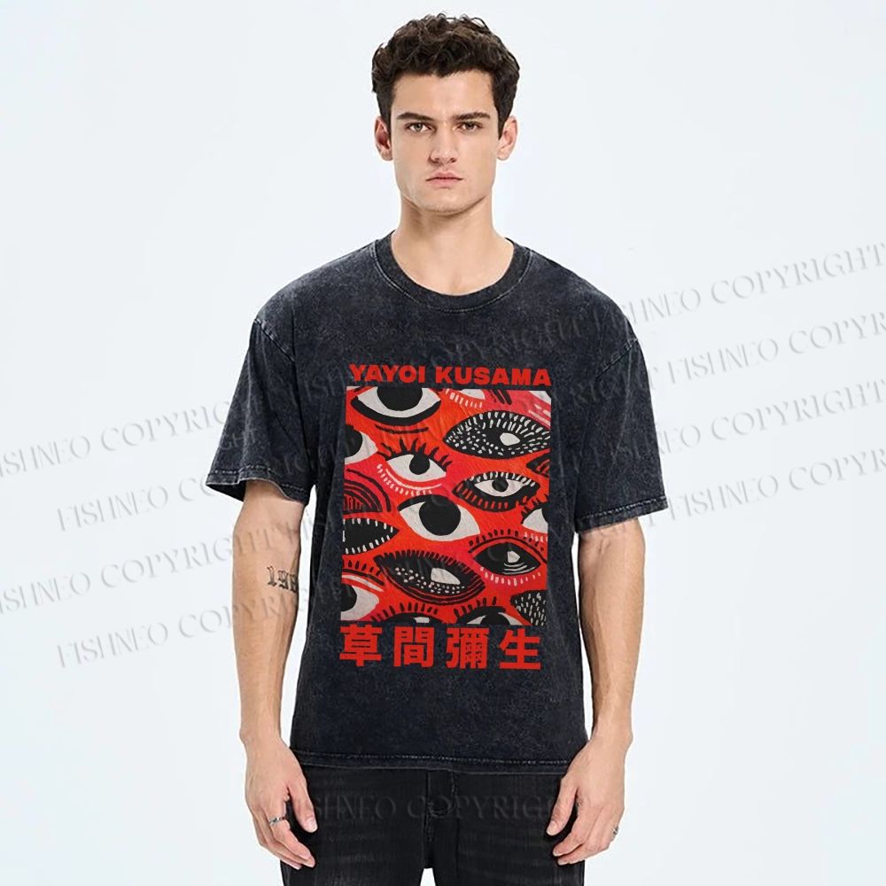 Unisex Yayoi Kusama Eyes in Blood Printed Washed Tee
