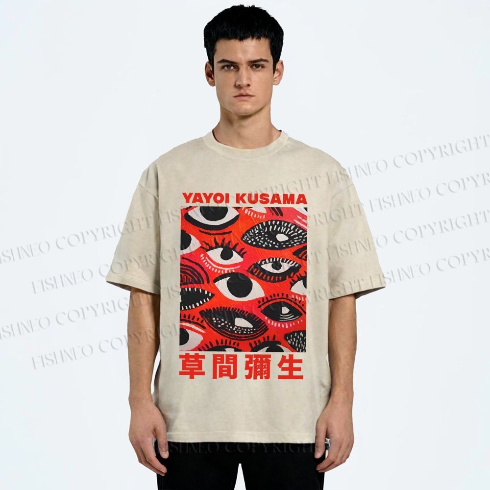 Unisex Yayoi Kusama Eyes in Blood Printed Washed Tee