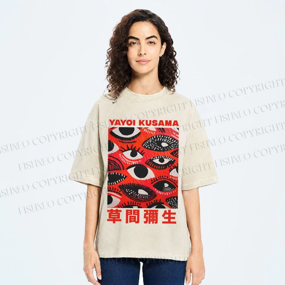 Unisex Yayoi Kusama Eyes in Blood Printed Washed Tee