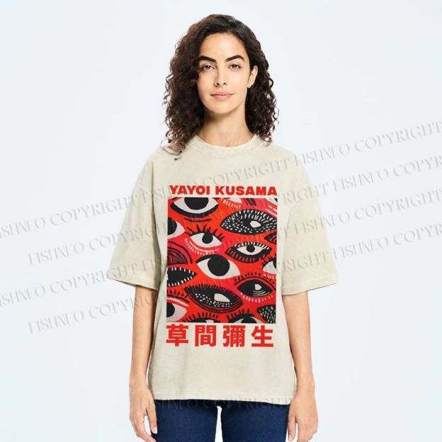 Unisex Yayoi Kusama Eyes in Blood Printed Washed Tee