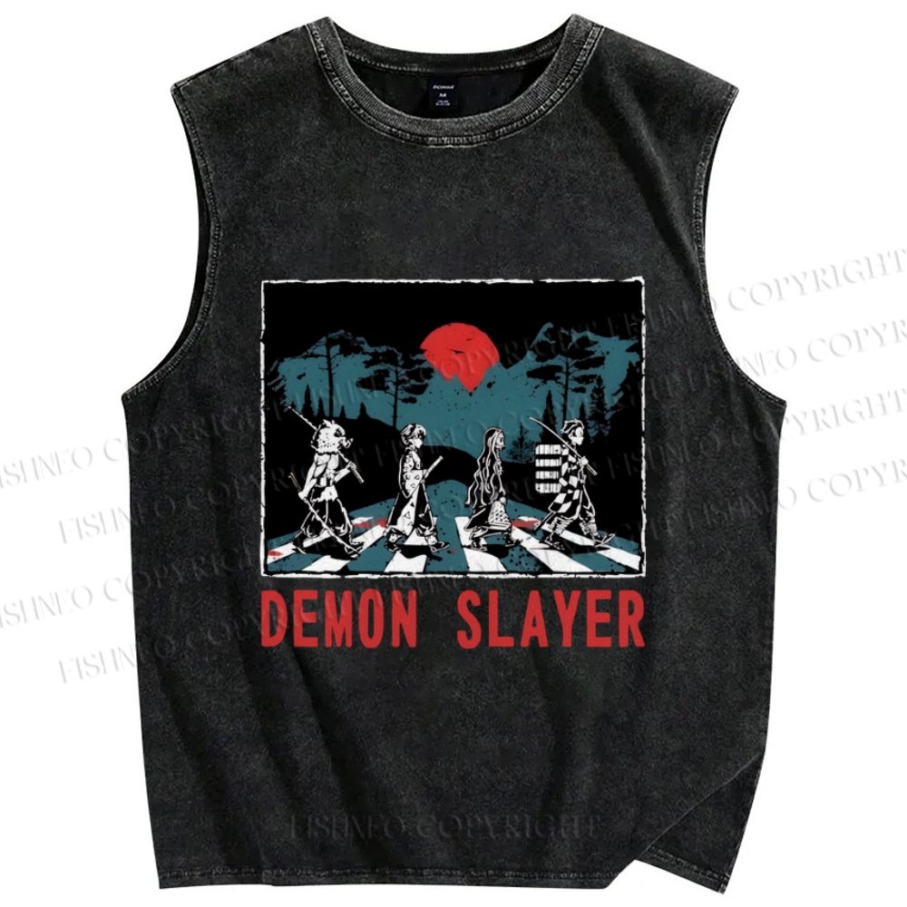 Unisex Demon Slayer Graffiti Printed Washed Tank Top