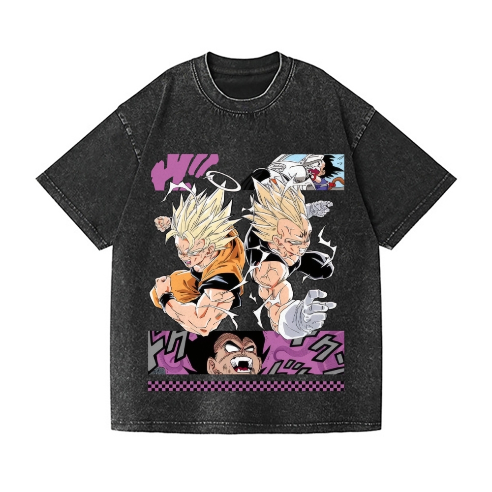 Unisex Dragon Ball Goku Vegeta Printed Washed Tee