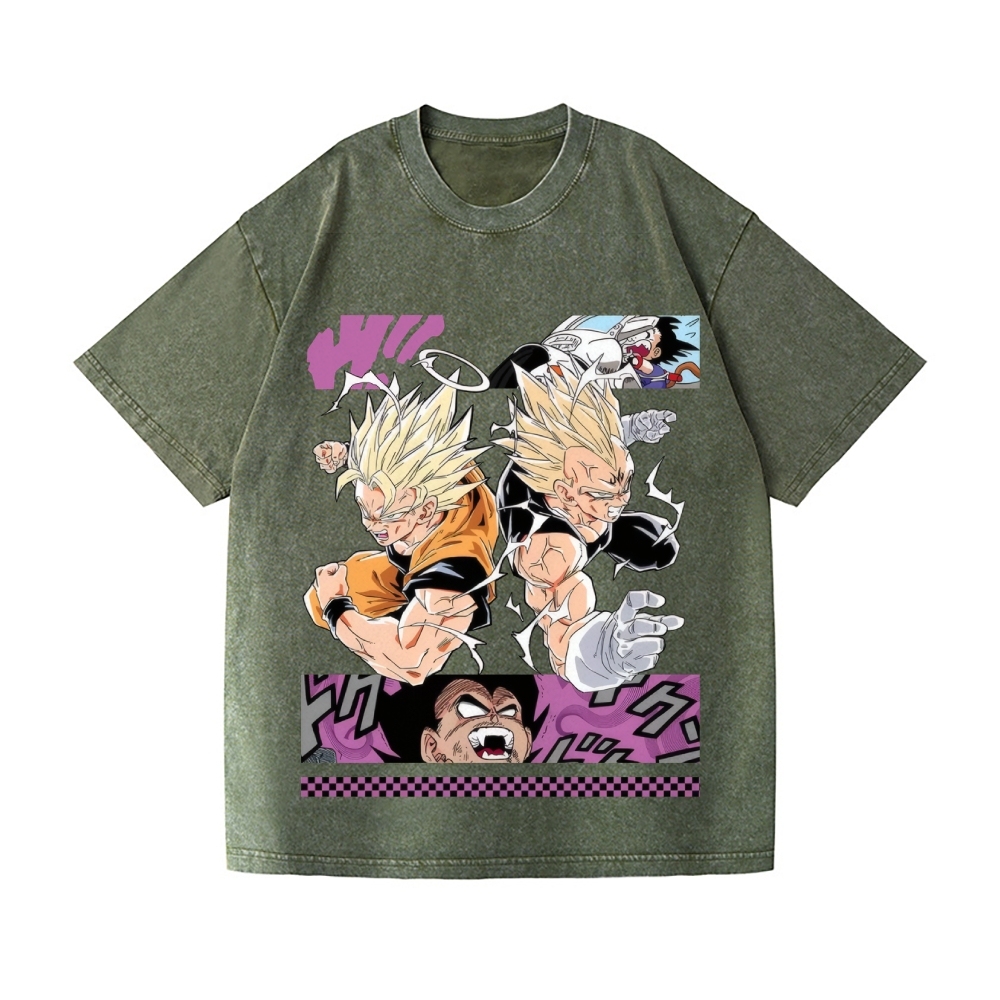 Unisex Dragon Ball Goku Vegeta Printed Washed Tee