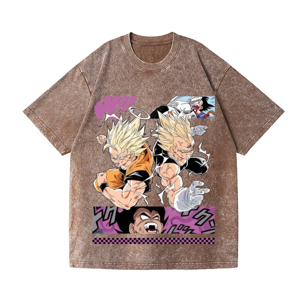 Unisex Dragon Ball Goku Vegeta Printed Washed Tee