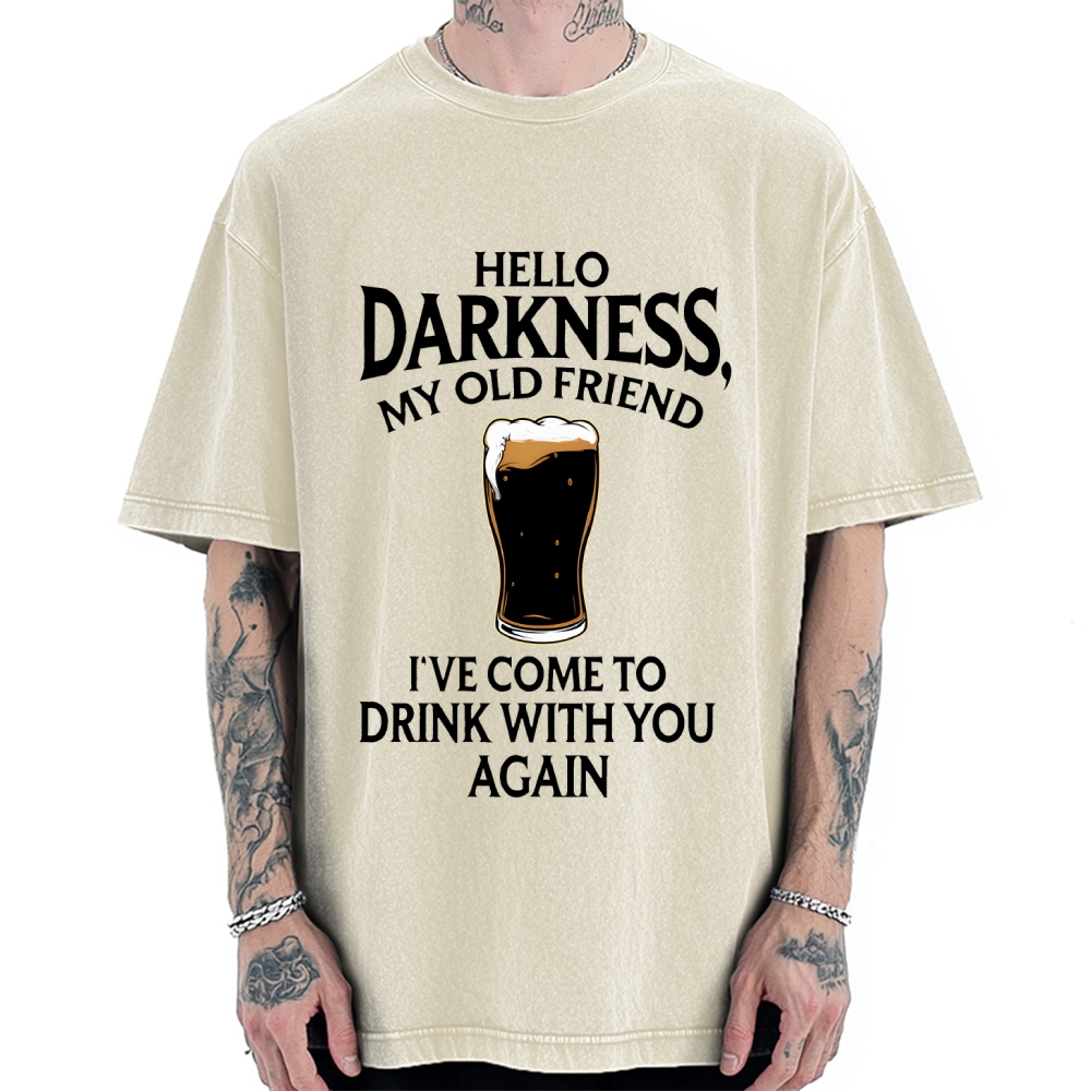 Unisex Hello Darkness Funny Printed Washed Tee
