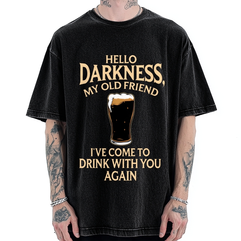 Unisex Hello Darkness Funny Printed Washed Tee