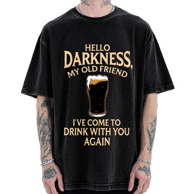 Unisex Hello Darkness Funny Printed Washed Tee