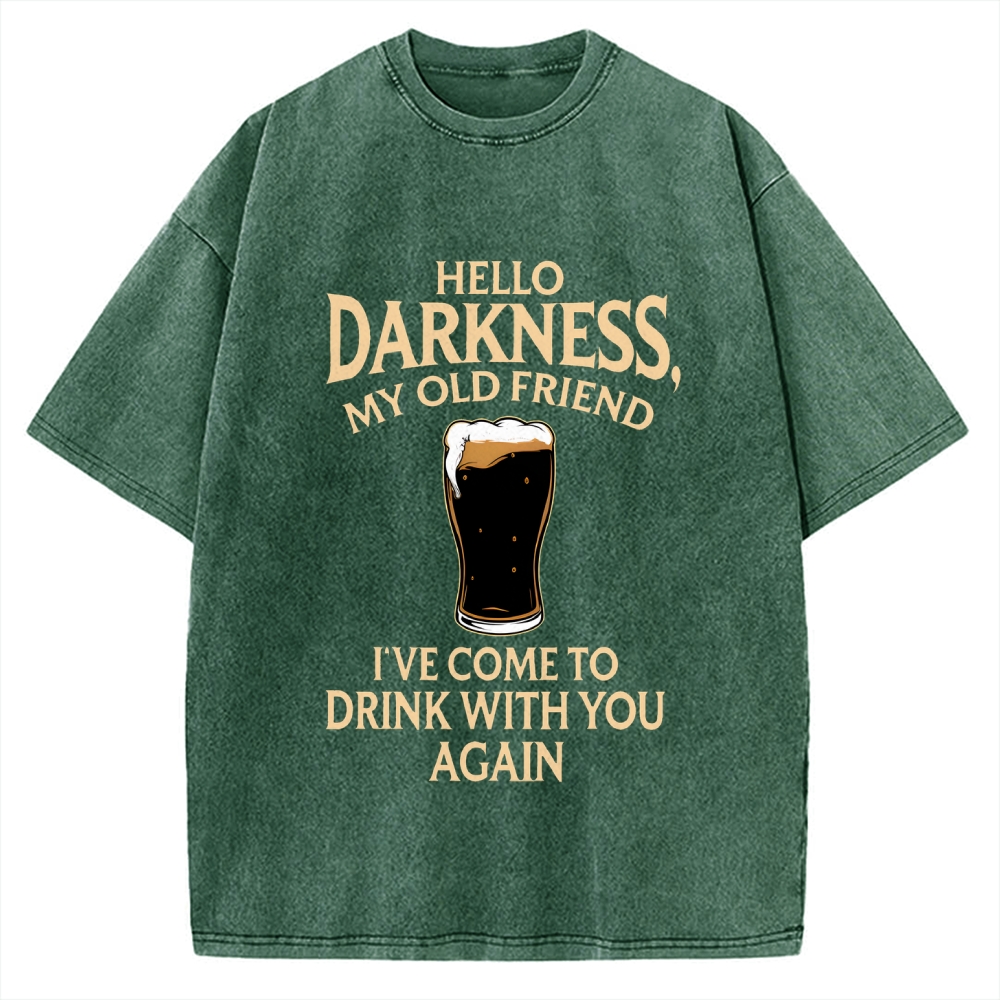 Unisex Hello Darkness Funny Printed Washed Tee