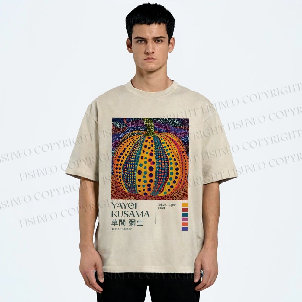 Unisex Yayoi Kusama Pumpkin Printed Washed Tee