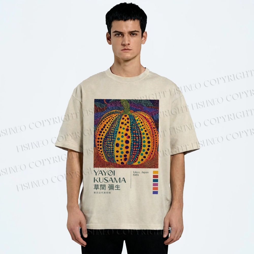 Unisex Yayoi Kusama Pumpkin Printed Washed Tee