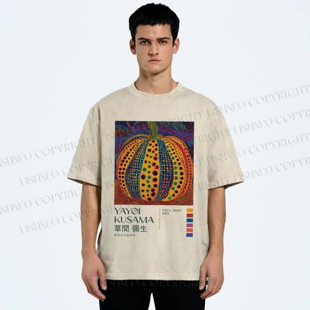 Unisex Yayoi Kusama Pumpkin Printed Washed Tee
